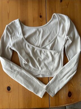 Good Earth Long Sleeve Cropped Wrap Top - Beige Organic Cotton
